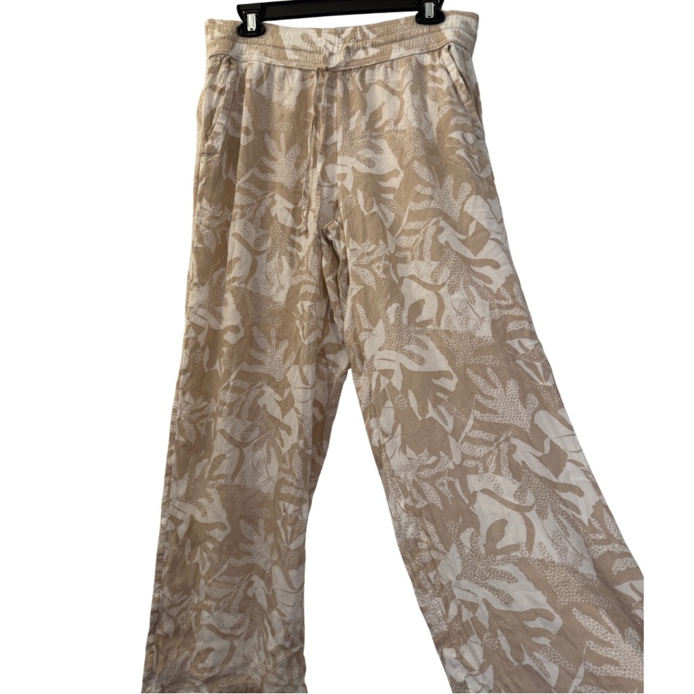 PrAna Womens Flowy Wide-Leg Pants, Size M, Beige & White Botanical Print, Resort